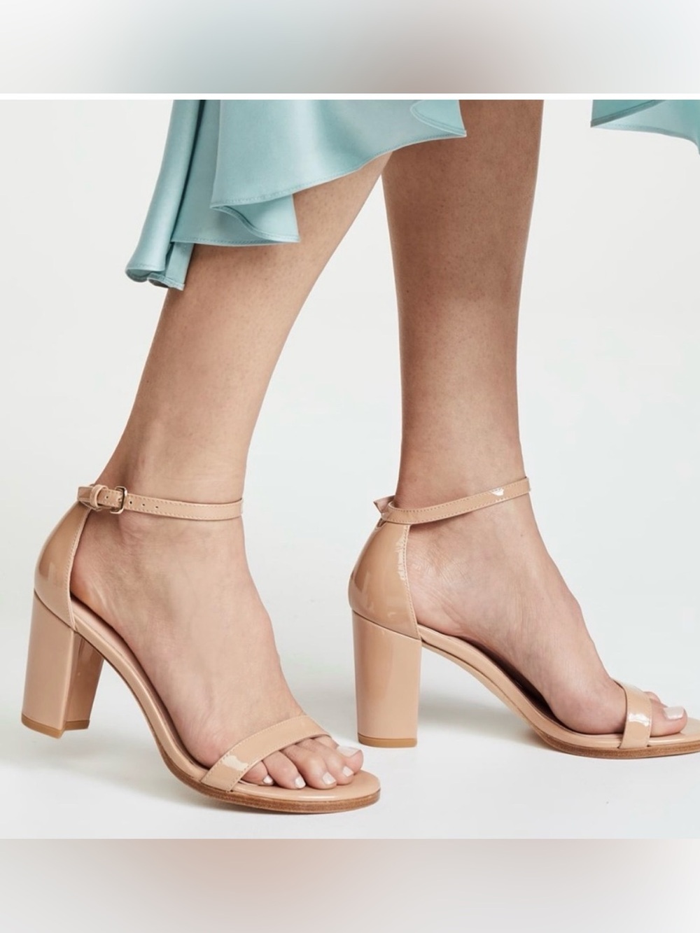 Stuart Weitzman Nude Patent Leather Block Heel Sandals
